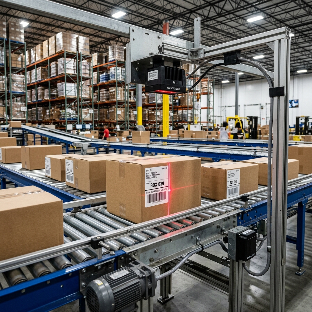 Warehouse workers labeling and scanning packages